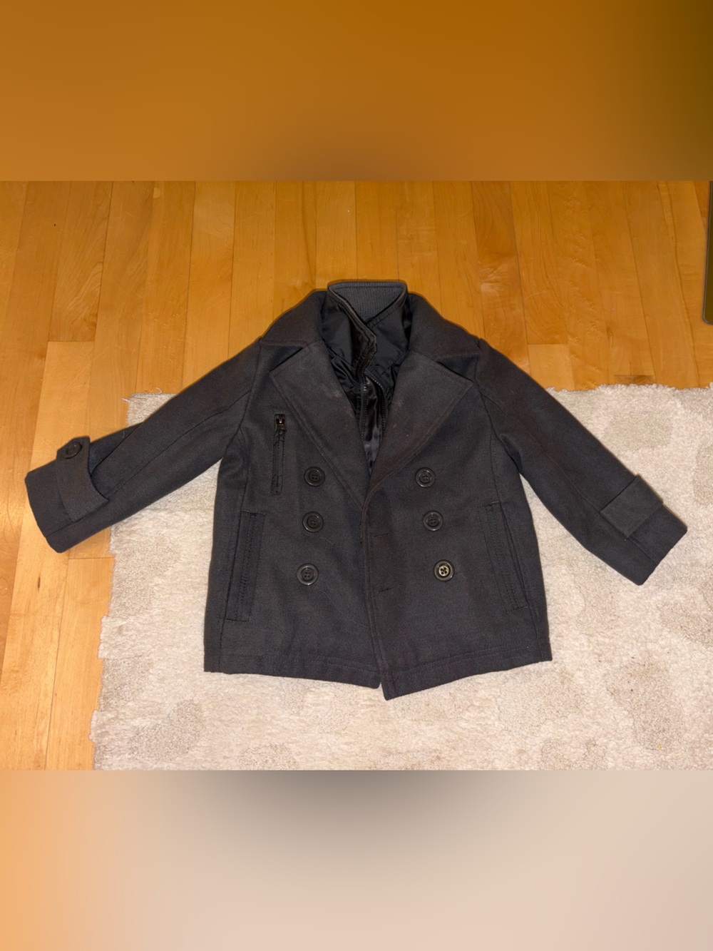 London Fog Boys Black Double-Breasted Pea Coat